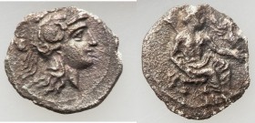 CILICIA. Uncertain mint. Ca. 4th century BC. AR obol (11mm, 0.58 gm, 9h). Choice VF, edge chips. Helmeted head of Athena right / Baaltars seated right...