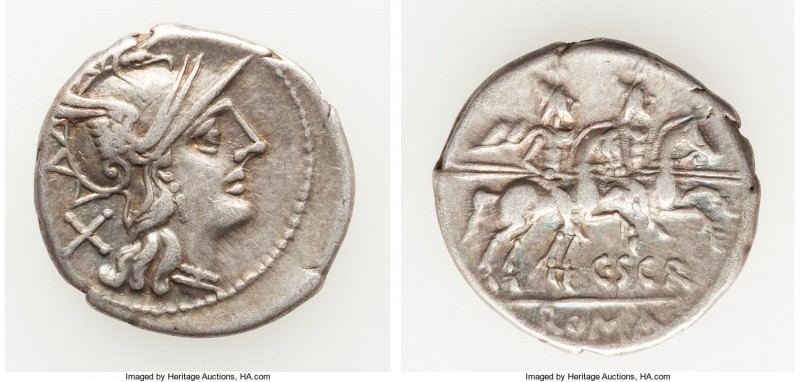 C. Scribonius C.f. (ca. 154 BC). AR denarius (19mm, 3.42 gm, 11h). VF. Rome. Hea...