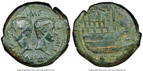 Octavian, as Imperator (43-27 BC), with Divus Julius Caesar. AE dupondius (31mm, 17.66 gm, 12h). NGC XF 4/5 - 2/5. Vienna mint in Gaul, 36 BC. •IMP• a...