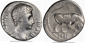 Augustus (27 BC-AD 14). AR denarius (19mm, 7h). NGC Choice Fine, punch mark. Lugdunum, ca. 15-13 BC. AVGVSTVS-DIVI•F, bare head of Augustus right; dot...