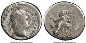 Nero (AD 54-68). AR denarius (19mm, 6h). NGC VG. Rome, AD 65-66. NERO CAESAR-AVGVSTVS, laureate head of Nero right / SALVS, Salus seated left on thron...