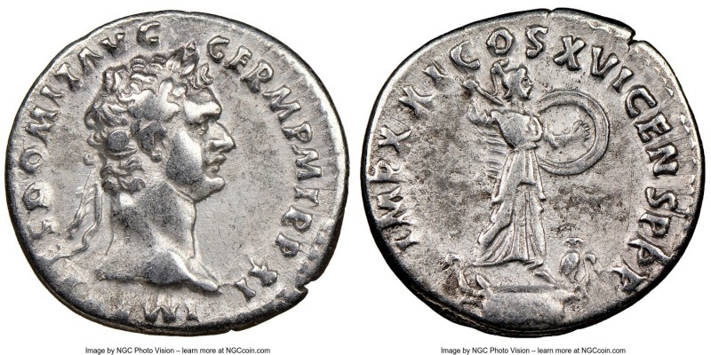 Domitian (AD 81-96). AR denarius (19mm, 7h). NGC Choice VF. Rome, 1 January-13 S...
