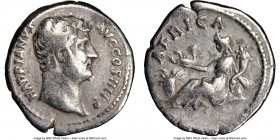 Hadrian (AD 117-138). AR denarius (19mm, 6h). NGC Fine, bent. Rome, AD 134-138. HADRIANVS-AVG COS III P P, bare head of Hadrian right, seen from behin...