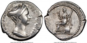 Sabina (AD 128-136/7). AR denarius (19mm, 6h). NGC VF. Rome, AD 128. SABINA AVGVSTA HADRIANI AVG P P, draped bust of Sabina right, wearing stephane, h...