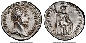 Lucius Verus (AD 161-169). AR denarius (17mm, 12h). NGC XF. Rome, December AD 164-August AD 165. L VERVS AVG-ARMENIACVS, bare head of Lucius Verus rig...