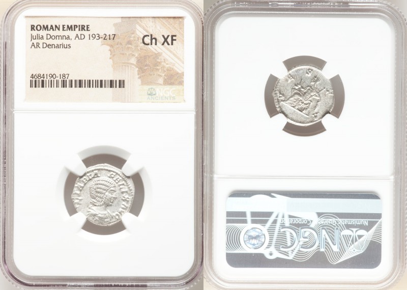 Julia Domna (AD 193-217). AR denarius (19mm, 7h). NGC Choice XF. Rome, AD 211-21...