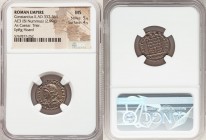 Constantius II (AD 337-361). AE3 or BI nummus (18mm, 2.99 gm, 5h). NGC MS 5/5 - 4/5. Trier, 1st officina, AD 327-328. FL IVL CONSTANTIVS NOB C, laurea...