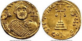 Leontius (AD 695-698). AV solidus (18mm, 4.28 gm, 7h). NGC MS 4/5 - 3/5, clipped. Constantinople, 3rd officina. D LЄO-N PЄ AV, facing bust of Leontius...