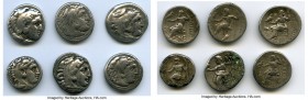 ANCIENT LOTS. Greek. Macedonian Kingdom. Ca. 336-317 BC. Lot of six (6) AR drachms. About VF-VF. Includes: (4) Alexander III the Great (336-323 BC), Z...