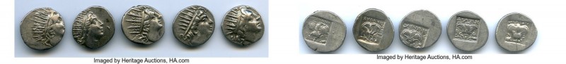 ANCIENT LOTS. Greek. Carian Islands. Rhodes. Ca. 88-84 BC. Lot of five (5) AR dr...