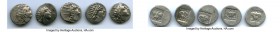 ANCIENT LOTS. Greek. Carian Islands. Rhodes. Ca. 88-84 BC. Lot of five (5) AR drachms. VF. Includes: (5) Plinthophoric standard, AR drachms. Various m...