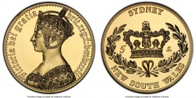 Victoria gilt copper-nickel Proof Piefort INA Retro Issue "Gothic" Crown (5 Shillings) 1851-Dated PR68 PCGS, KM-X Unl. Sydney - New South Wales issue....