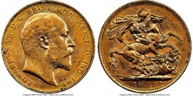 Edward VII gold Sovereign 1909-C AU55 NGC, Ottawa mint, KM14. Mintage: 16,273. Three year type, displaying decent luster and usual scattering of bagma...