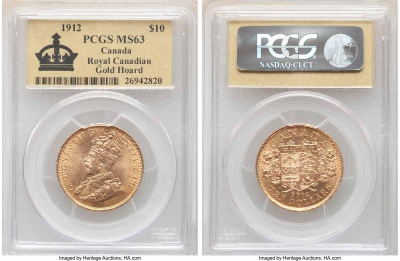 George V gold 10 Dollars 1912 MS63 PCGS, Ottawa mint, KM27. Three year type. AGW...