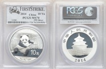 People's Republic 5-Piece Lot of Certified silver "First Strike" Panda 10 Yuan (1 oz) 2014 MS70 PCGS, KM-Unl. First Strike one ounce each all perfect ...