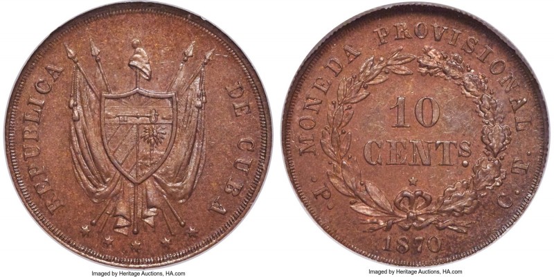 Provisional Republic copper Proof Pattern 10 Centavos 1870 P-CT PR63 Brown NGC, ...