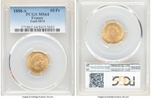 Napoleon III gold 10 Francs 1858-A MS64 PCGS, Paris mint, KM784.3. AGW 0.0933 oz. 

HID09801242017

© 2020 Heritage Auctions | All Rights Reserved...