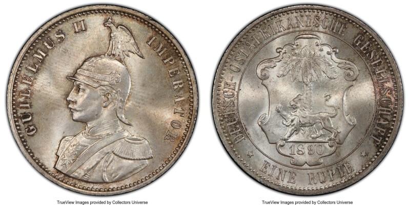 German Colony. Wilhelm II Rupie 1890 MS65 PCGS, KM2, J-713. First year of type. ...