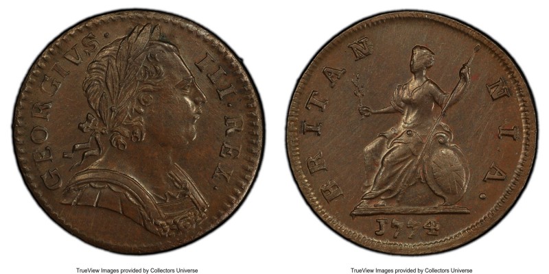 George III Farthing 1774 MS63 Brown PCGS, KM602, S-3775. 

HID09801242017

©...