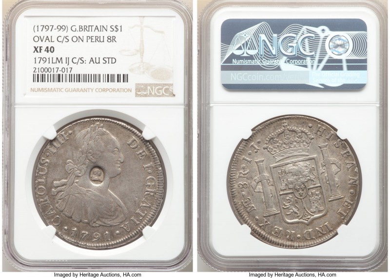 George III Counterstamped Bank Dollar ND (1797-1799) XF40 NGC, KM638, S-3765A. C...