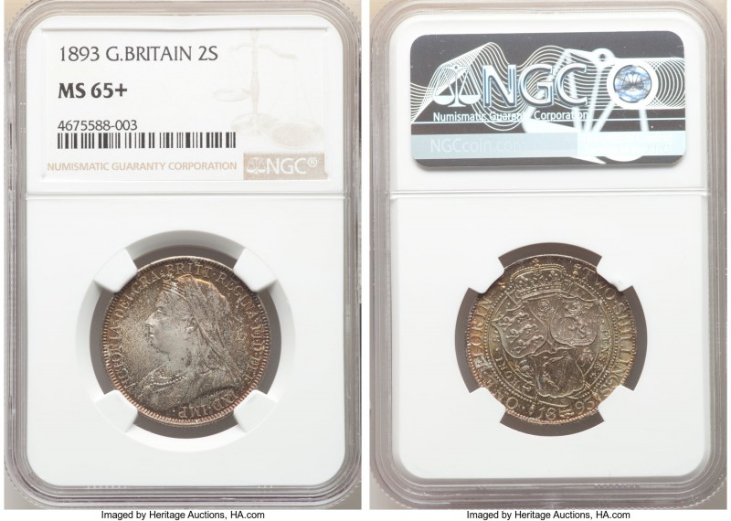 Victoria Florin 1893 MS65+ NGC KM781, S-3939. Veiled head type. Attractive red-g...