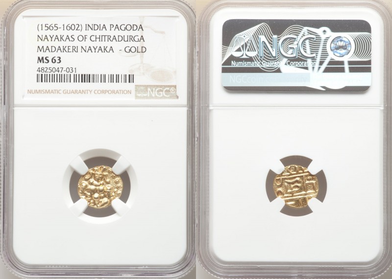 Nayakas of Chitradurga. Madakeri Nayaka gold Pagoda ND (1565-1602) MS63 NGC, Fr-...