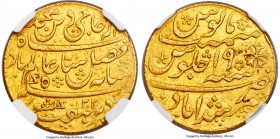 British India. Bengal Presidency gold Mohur AH 1202 Year 19 (1825-1830) AU55 NGC, Calcutta mint, Stevens-6.7. Oblique Milling. 

HID09801242017

©...