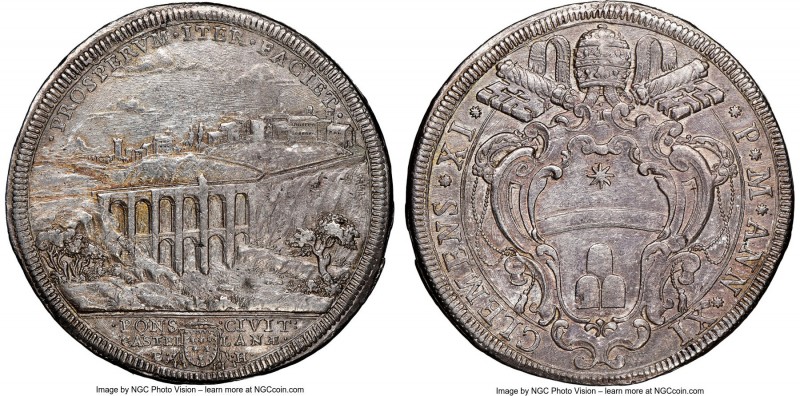 Papal States. Clement XI Piastra Anno XI (1711) AU Details (Tooled) NGC, Rome mi...