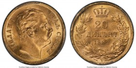 Milan I gold 20 Dinara 1882-V MS63 PCGS, Vienna mint, KM17.1. Lustrous and Choice. AGW 0.1867 oz. 

HID09801242017

© 2020 Heritage Auctions | All...