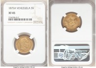 Republic gold 5 Venezolanos 1875-A XF45 NGC, Paris mint, KM-Y17. One year type. AGW 0.2334 oz. 

HID09801242017

© 2020 Heritage Auctions | All Ri...