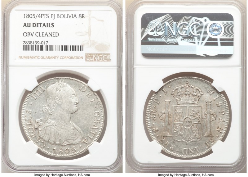 Pair of Certified Spanish Colonial 8 Reales NGC, 1) Bolivia: Charles IV 8 Reales...