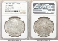 Pair of Certified Spanish Colonial 8 Reales NGC, 1) Bolivia: Charles IV 8 Reales 1805/4 PTS-PJ - AU Details (Obverse Cleaned), Potosi mint, KM73 2) Me...
