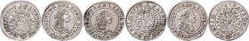 Münzen Römisch Deutsches Reich - Habsburgische Erb- und Kronlande Leopold I. 1657 - 1705 LOT 3 Stück, 6 Kreuzer 1671, 1672 und 1673 alle Kremnitz ges....