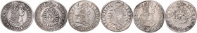Münzen Römisch Deutsches Reich - Habsburgische Erb- und Kronlande Leopold I. 1657 - 1705 LOT 3 Stück 15 Kreuzer Kremnitz 1663, 1676 und 1686 ges. 17,8...