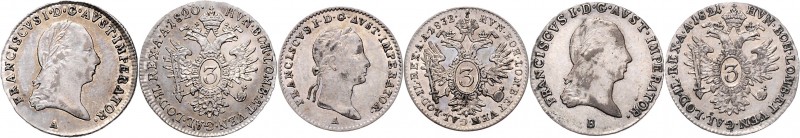 Münzen Kaisertum Österreich Franz I. 1804 - 1835 LOT 3 Stück, 3 Kreuzer 1820 A, ...