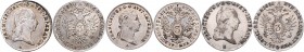 Münzen Kaisertum Österreich Franz I. 1804 - 1835 LOT 3 Stück, 3 Kreuzer 1820 A, 1821 B und 1832 A ges. 5,33g vz