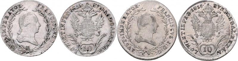 Münzen Kaisertum Österreich Franz I. 1804 - 1835 LOT 2 Stück, 10 Kreuzer 1815 A ...