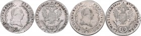 Münzen Kaisertum Österreich Franz I. 1804 - 1835 LOT 2 Stück, 10 Kreuzer 1815 A und B ges. 7,79g ss/vz
