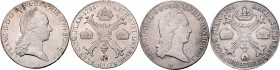 Münzen Kaisertum Österreich Franz I. 1804 - 1835 LOT 2 Stück Kronentaler (1796 C und M), Taler 1815 A und 1/2 Taler 1835 A ges. 59,00g ss - ss+