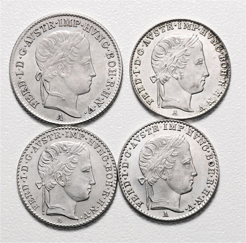 Münzen Kaisertum Österreich Ferdinand I. 1835 - 1848 LOT 4 Stück 3 Kreuzer Ferdi...