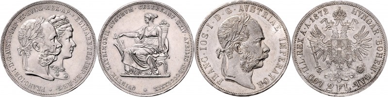 Münzen Kaisertum Österreich Franz Joseph I. 1848 - 1916 LOT 3 Stück, 2 Gulden 18...