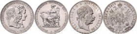 Münzen Kaisertum Österreich Franz Joseph I. 1848 - 1916 LOT 3 Stück, 2 Gulden 1879 Hochzeit und 2 Gulden 1872 ges. 74,23g vz