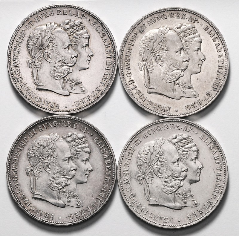 Münzen Kaisertum Österreich Franz Joseph I. 1848 - 1916 LOT 4 Stück 2 Gulden 187...