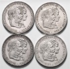 Münzen Kaisertum Österreich Franz Joseph I. 1848 - 1916 LOT 4 Stück 2 Gulden 1879 Hochzeit ges. 98,91g vz