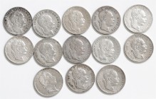 Münzen Kaisertum Österreich Franz Joseph I. 1848 - 1916 LOT 13 Stück 1 Gulden und Forint (dabei 1892 KB!) ges. 160,25g ss+ - f.stgl