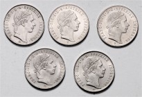 Münzen Kaisertum Österreich Franz Joseph I. 1848 - 1916 LOT 5 Stück 20 Kreuzer Franz Joseph I. ges. 21,65g vz+ - EA