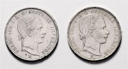 Münzen Kaisertum Österreich Franz Joseph I. 1848 - 1916 LOT 2 Stück 1/4 Gulden 1859 und 1860 E ges. 10,71g vz