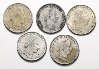 Münzen Kaisertum Österreich Franz Joseph I. 1848 - 1916 LOT 5 Stück 1/4 Gulden ges. 26,59g ss - stgl