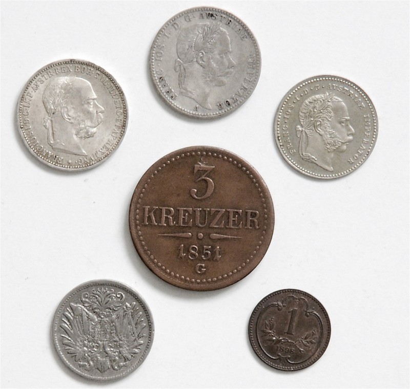 Münzen Kaisertum Österreich Franz Joseph I. 1848 - 1916 LOT 6 Stück diverse Nomi...