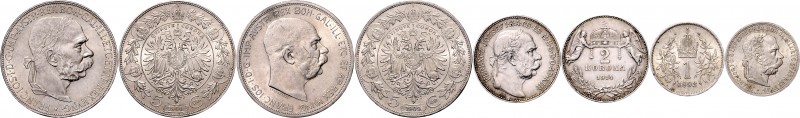 Münzen Kaisertum Österreich Franz Joseph I. 1848 - 1916 LOT 4 Stück, Kronen, 5 K...